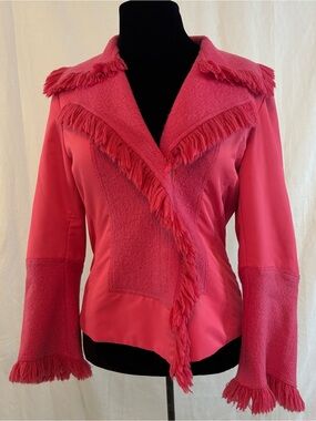 Rococo Hot Pink Fringe Jacket Boho Barbiecore Western Statement Jacket M/L